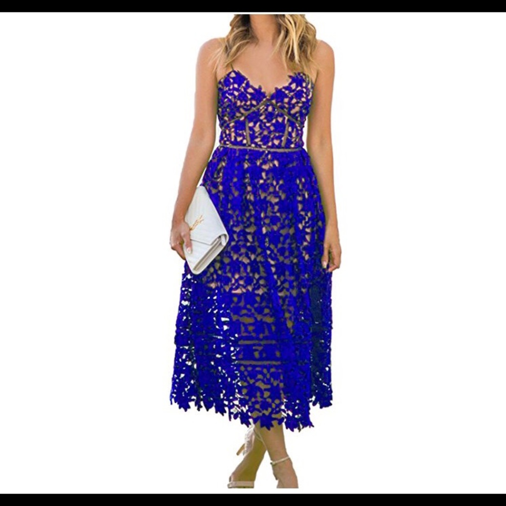 Blue and nude lace dress